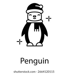 Icono de la Ilustración vectorial del pingüino para el clima frío y el uso gráfico estacional