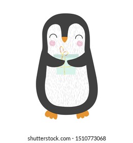 Penguin. Vector illustration for printing on holiday products, packaging paper, postcards, clothing, fabric. Cute baby background.