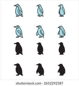 Ilustração de vetor pinguim definida no fundo branco, ilustração ícone design gráfico vetor plano ilustração