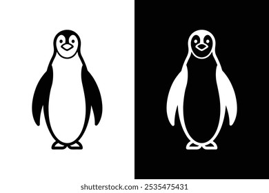 Penguin vector isolated icon illustration. Black penguin silhouette, line art icon, vector illustration on white background.