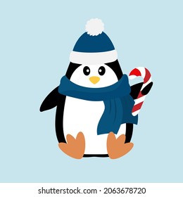 Penguin vector isolated on blue background