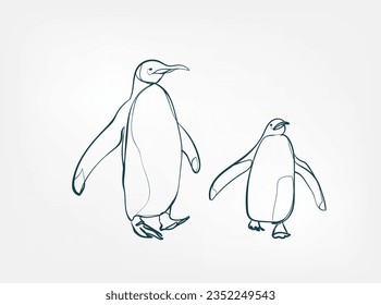 penguin vector line art animal wild life single one line hand drawn illustration isolated