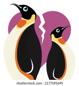 Pinguin Vector Love Breakfast Illustrator Farbflache Form Design