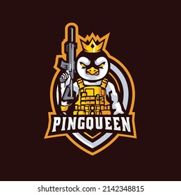 Diseño del logo de la mascota vectorial pingüino con un moderno estilo de ilustración para la impresión de insignias, emblemas, e sport y camisetas. Ilustración pingüina con corona.