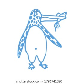 Vector pingüino sobre fondo blanco. Ilustración vectorial de dibujos animados planos. Ilustración del doodle vectorial. Caricatura divertida.