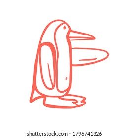 Penguin vector on white background. Flat cartoon vector illustration. Vector doodle illustration. Funny cartoon character.