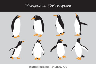 Penguin vector set. Cute cartoon penguin. Cute penguin collection.