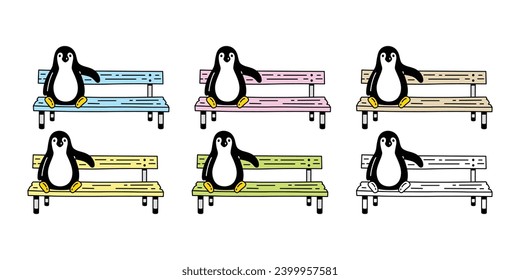 penguin vector sitting bench seat chair cartoon character icon bird logo doodle illustration symbol design isolated