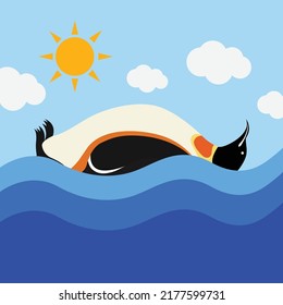 Penguin Vector Sunbathe Illustration Color Flat Shape Design