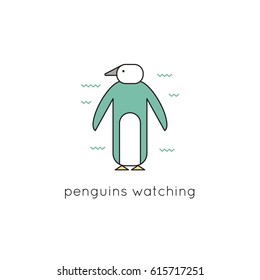 Penguin vector thin line icon. Colored isolated symbol. Logo template, element for travel agency and zoo products, tour brochure, excursion banner. Simple mono linear modern design.