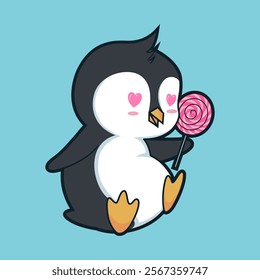 Penguin very happy with lollipop 