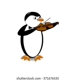 Penguin with violin on white background