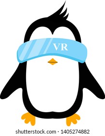 Penguin in a virtual reality helmet
