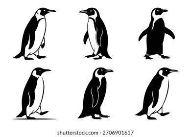 Pingüino caminando de las siluetas de Vector moderno Animales icono colección