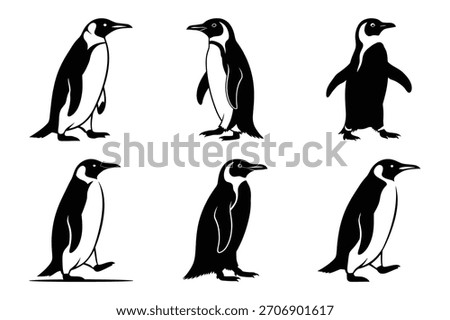 penguin walking of the modern vector silhouettes animals icon collection