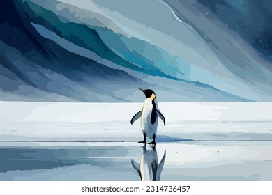 Penguin Watercolor vector art illustration  