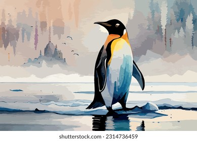 Penguin Watercolor vector art illustration  