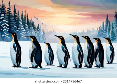 Penguin Watercolor vector art illustration  