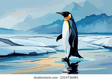 Penguin Watercolor vector art illustration  