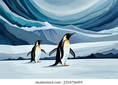 Penguin Watercolor vector art illustration  