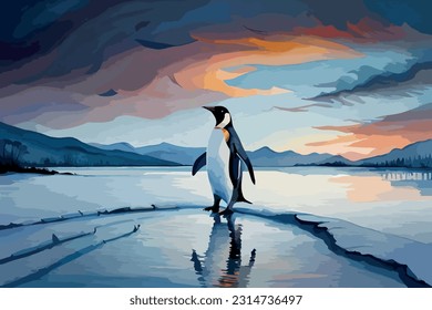 Penguin Watercolor vector art illustration  