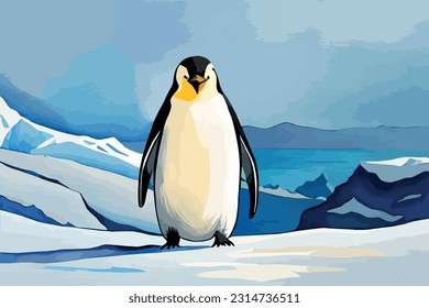 Penguin Watercolor vector art illustration  