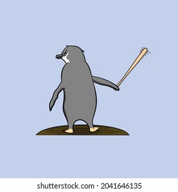 pingüino con arma lista para luchar y reñir