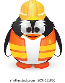 penguin wearing construction worker clothes