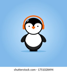 Penguin wearing headset vector illustration 