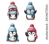 Penguin Wearing Winter Hat vector design on white background
