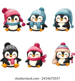 Penguin Wearing Winter Hat vector design on white background