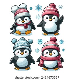 Penguin Wearing Winter Hat vector design on white background