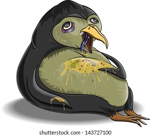 Penguin, which is glutted himself and became ill