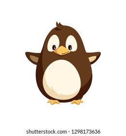 Penguin with wide open wings, white belly isolated vector. Cartoon toy, North pole arctic funny animal, Christmas and New Year greeting character