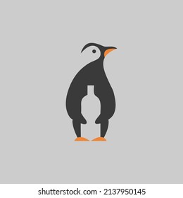 penguin and wine combination logo concept