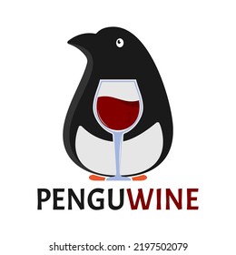 Penguin wine logo combinations. Perfect for caffe, club, shop, barista, food review blog or vlog channel, alcohol fans or community, etc.