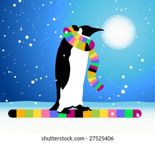 Penguin, winter in Arctic