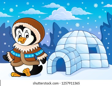 Penguin in winter clothing theme 2 - eps10 vector illustration.