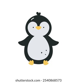 Сute penguin. Winter design. Cartoon flat vector illustration on white background. For card, posters, stickers, banners, printing on the pack, printing on clothes, fabric, wallpaper