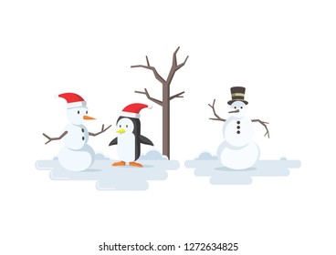 penguin and winter friends 