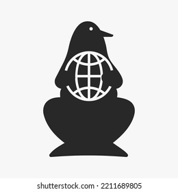 Penguin World Logo Negative Space Concept Vector Template. Penguin Holding Global Symbol