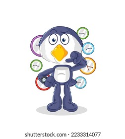 the penguin with wristwatch cartoon. cartoon mascot vector