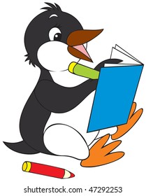 penguin writing in a notebook