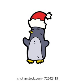 penguin in xmas hat cartoon