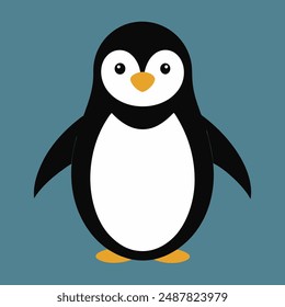 A penguin with yellow beak stands on blue background