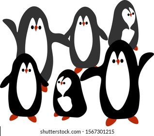 Penguin.Group of funny penguins. White background.Vector illustration.
