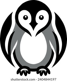 Penguin-like logo in black, gray and white, vectorized
