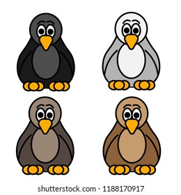 Penguins in 4 different colours
