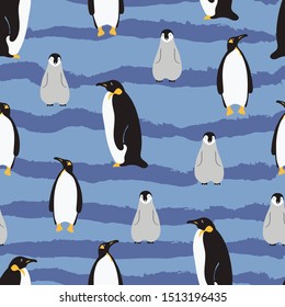 penguins animals vector seamless pattern . Concept for print, cards, textile, wallpapers