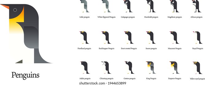 Penguins around the world vector geometric icons